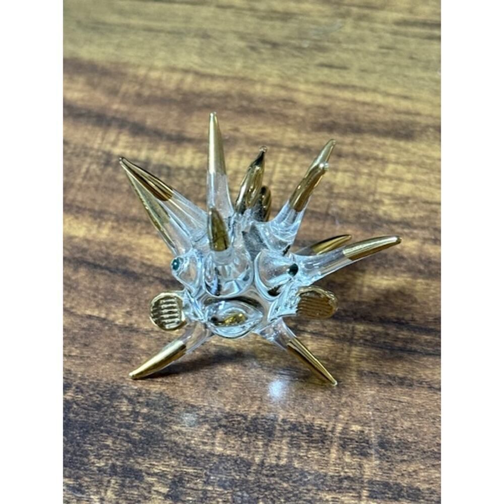 Glass Puffer Fish Figurine 1.75" w/ Gold Tips